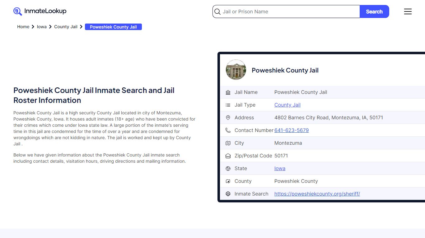 Poweshiek County Jail Inmate Search and Jail Roster Information